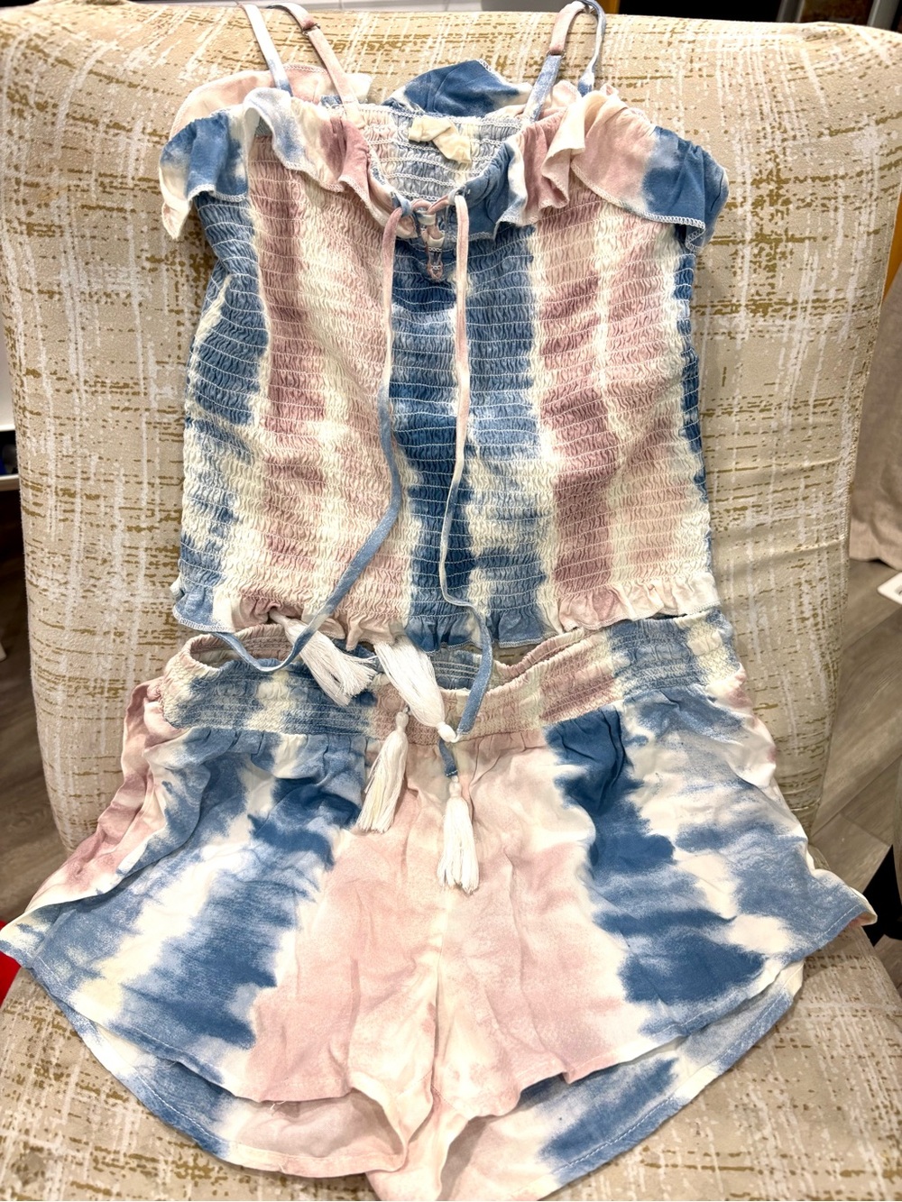 Ocean drive Girls Tie-Dye Smocked One-Piece Romper in Blue and Pink